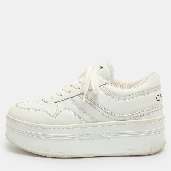 Celine Shoes - Celine White Leather Platform Lace Up Sneakers Size 37
